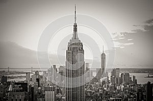 New York City Skyline with Famous and Historic Manhattan Buildings in Black and White