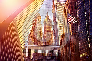 New York city skyline with illuminated buildings
