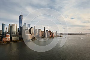 New York City skyline from Jersey over the Hudson River with the skyscrapers. Manhattan, Midtown, NYC, USA. Business