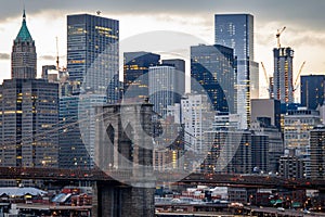 New York City Skyline in Lower Manhattan with Brooklyn Bridge