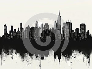 New York City Skyline, Manhattan, Black and White, Cityscape, Travel, Architecture, Urban, Illustration, Vector, Landmark