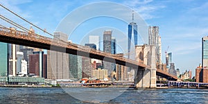 New York City skyline of Manhattan with Brooklyn Bridge and World Trade Center skyscraper panorama in the United States