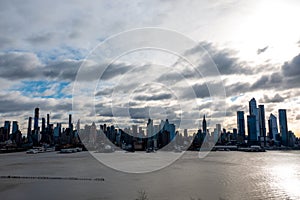 New York City Skyline Morning Sun Across the Hudson River