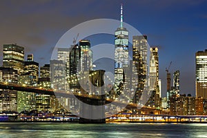 New York City skyline night Manhattan town Brooklyn Bridge twilight World Trade Center