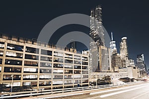 New York City skyline at night, USA