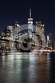 New York City skyline at night, night view of New York streets