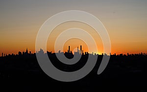 New York City skyline panorama at sunset