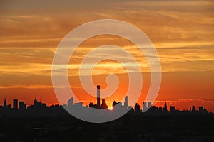 New York City skyline panorama at sunset