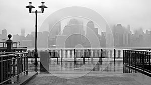 New York City skyline on a rainy day