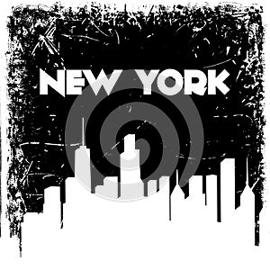 New York city skyline silhouette on grunge background. Vector hand drawn illustration.