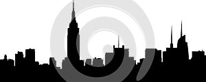 New York City skyline silhouette isolated on white background. Black cityscape