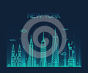 New York City skyline silhouette line art style