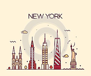 New York City skyline silhouette line art style