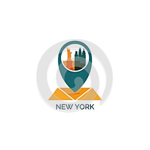 New York city skyline silhouette vector logo illustration