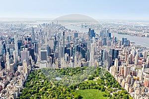 New York City skyline skyscraper of Manhattan real estate with Central Park aerial view in the United States