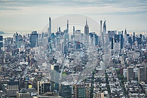 New York City skyline with skyscrapers on a cloudy day