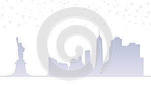 New York city skyline with snowfall. Isolated illustration.