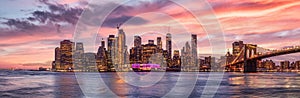 New york city skyline travel destination at dramatic sunset over manhatten