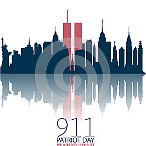 New York City Skyline with Twin Towers.  09.11.2001 American Patriot Day anniversary banner