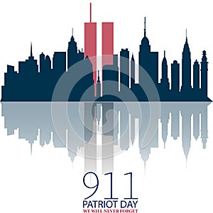 New York City Skyline with Twin Towers.  09.11.2001 American Patriot Day anniversary banner