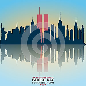 New York City Skyline with Twin Towers.  09.11.2001 American Patriot Day anniversary banner