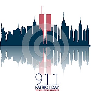 New York City Skyline with Twin Towers.  09.11.2001 American Patriot Day anniversary banner photo