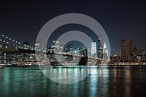 The New York City skyline w Brooklyn Bridge