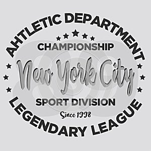 New york city sport division, college league, legendary champions typography, t-shirt graphics