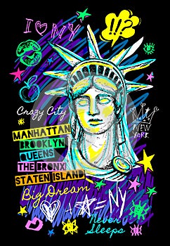 New York city statue of liberty, NY. Doodle hand drawn vector illustration