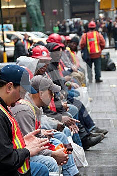 New York City Street Crew Worker Texting