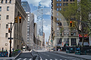 New York City street road in Manhattan at spring