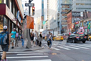 New York City street road in Manhattan at summer time.