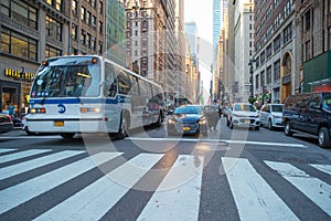 New York City street road in Manhattan at summer time.