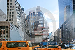 New York City street road in Manhattan at summer time.