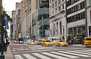 New York City Street Traffic Midtown Manhattan Yellow Taxi Cabs City Scene
