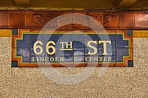 New York City subway mosaic signage 66th Street Lincoln Center