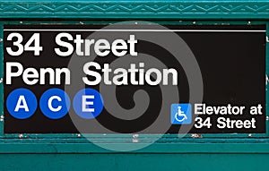 New York City Subway Sign Penn Station 34th Street photo