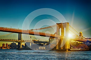 New York City - two bridges at sunset photo