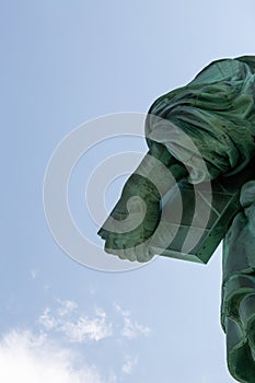 New York City / USA - AUG 22 2018: The statue of liberty back vi