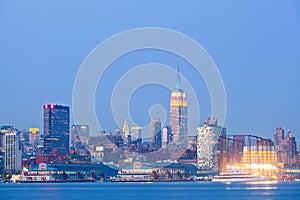 New York City, USA colorful night skyline panorama