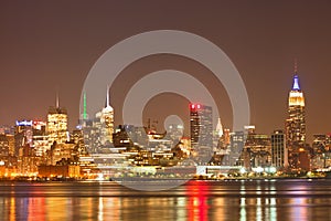 New York City, USA colorful night skyline panorama