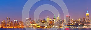 New York City, USA colorful night skyline panorama