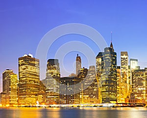 New York City, USA colorful night skyline panorama