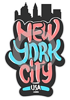 New York City Usa Graffiti Influenced Label Sign Logo Hand Drawn Lettering for t shirt or sticker on a white backgroun