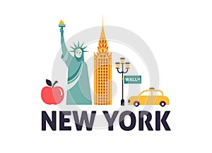 New York City, USA illustration, background, poster and banner design. Geometrical modern style concept illustration