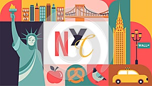 New York City, USA illustration, background, poster and banner design. Geometrical modern style concept illustration