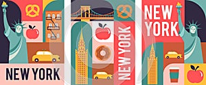 New York City, USA illustration, background, poster and banner design. Geometrical modern style concept illustration