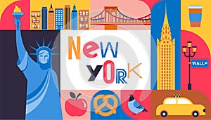 New York City, USA illustration, background, poster and banner design. Geometrical modern style concept illustration