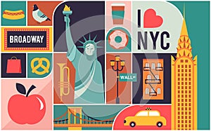 New York City, USA illustration, background, poster and banner design. Geometrical modern style concept illustration