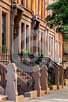 New York, City / USA - JUL 10 2018: Old Buildings of Hicks Street in Brooklyn Heights Neighborhood New York City